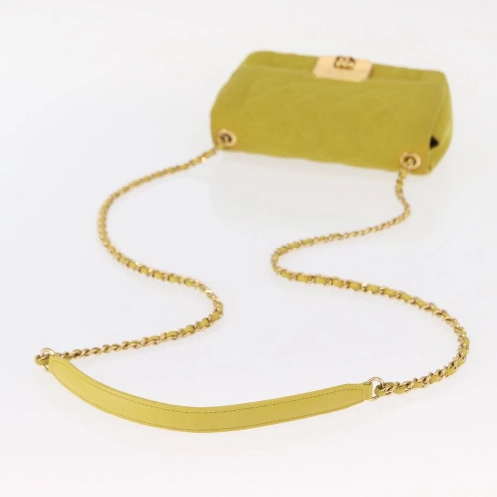 CHANEL Matelasse Chain Shoulder Bag Cotton Yellow Gold CC Auth 156510V - Picture 8 of 16